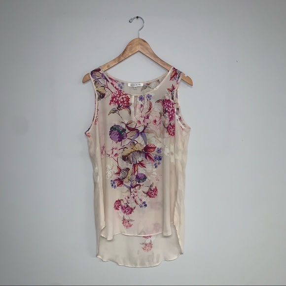 Rose + Olive by Anthropologie Floral Sleeveless Blouse Cream Keyhole Size Medium - Picture 4 of 6